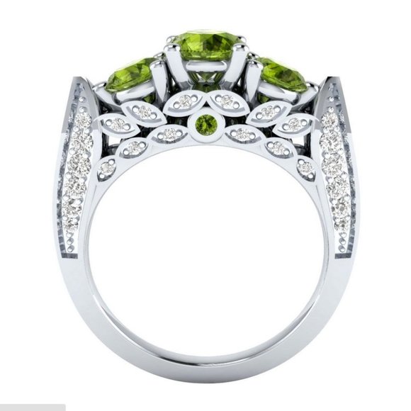 New Beautiful 925 Silver Peridot Diamond Ring - Picture 3 of 4